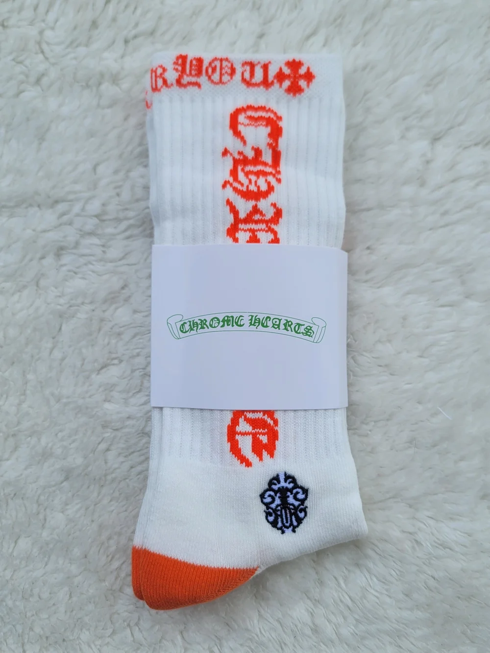 Chrome Hearts White Crew Socks with Orange Accents